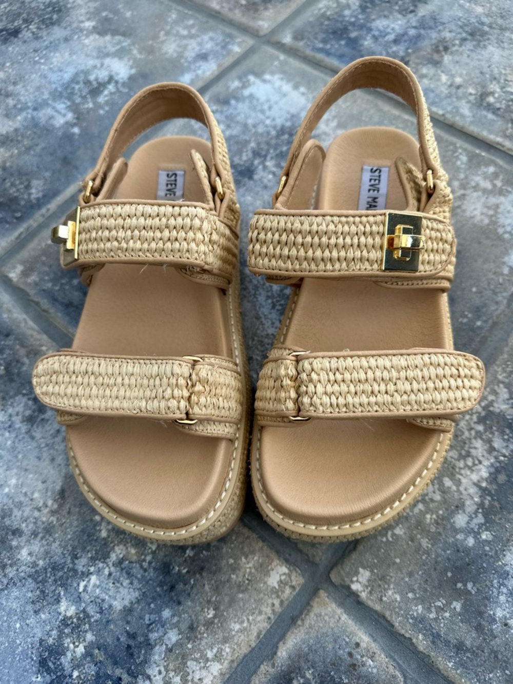 Steve Madden Natural Woven Double-Strap Platform Sandals - NEW